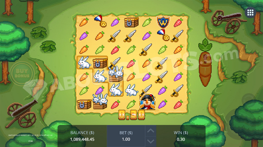 Napoleon vs Rabbits slot feature activation screen