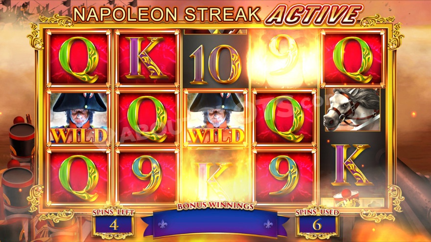 Bonus game with free spins and activated Napoleon Streak feature.