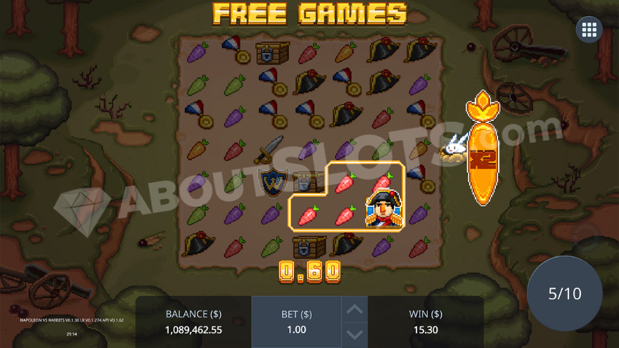 Free spins bonus round with multiplier display