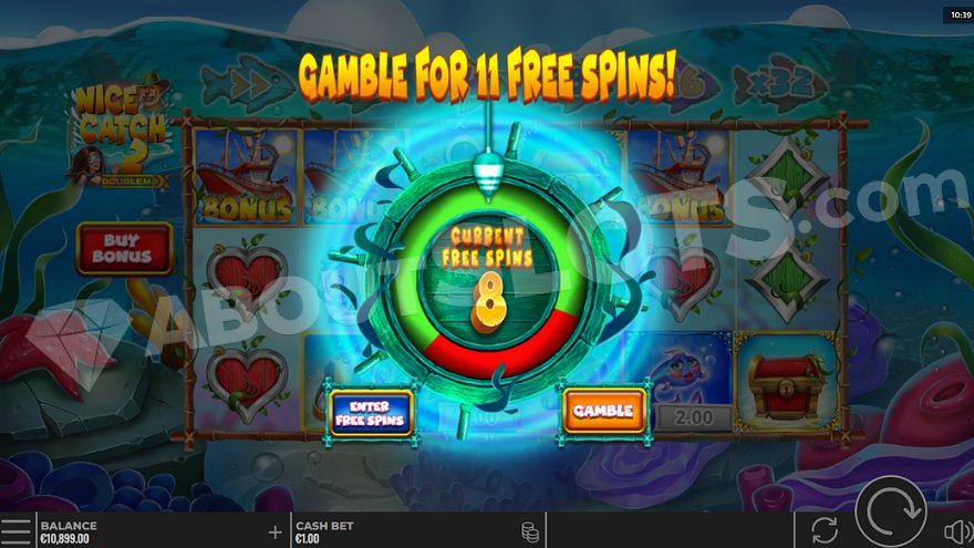 Wheel where you can gamble 8 free spins to win 11 free spins.