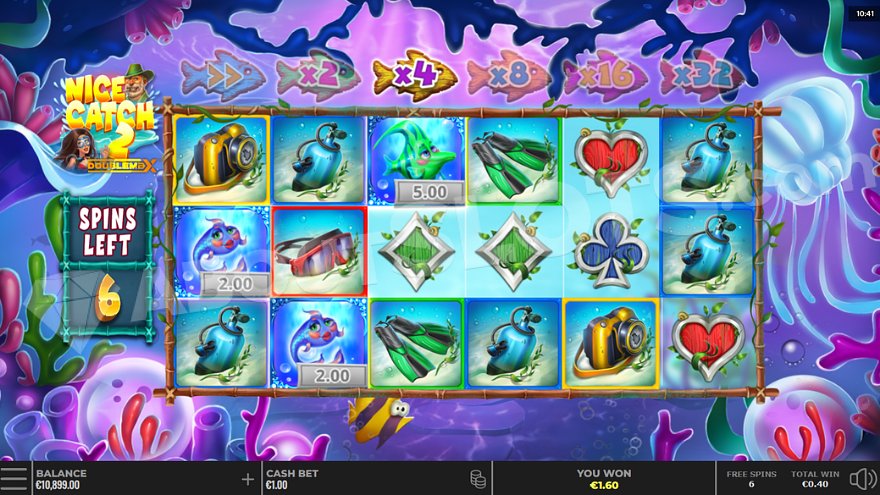 Win with three fish symbols during free spins mode.