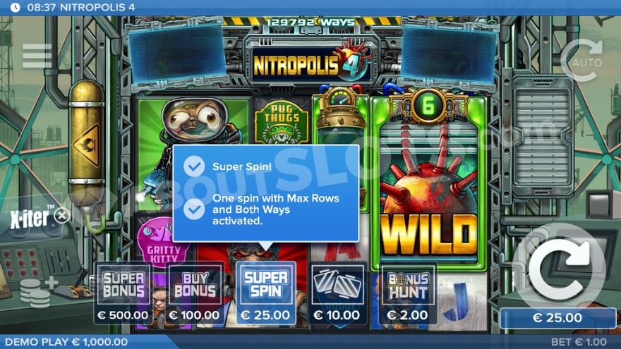X-iter mode in Nitropolis 4 showing 5 different purchase options.