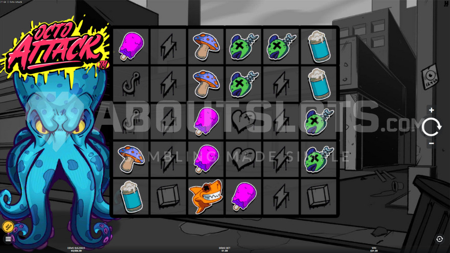 Slot game with 6 reels and 5 rows in monochrome design