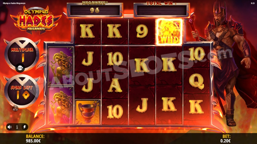 Bonus game with 1X multiplier and 10 remaining free spins
