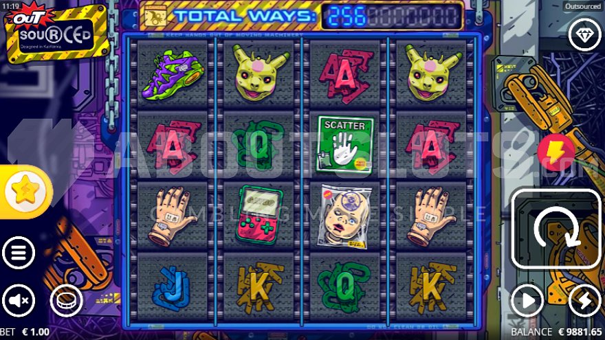 Outsourced slot machine base game with 4 reels and 4 rows