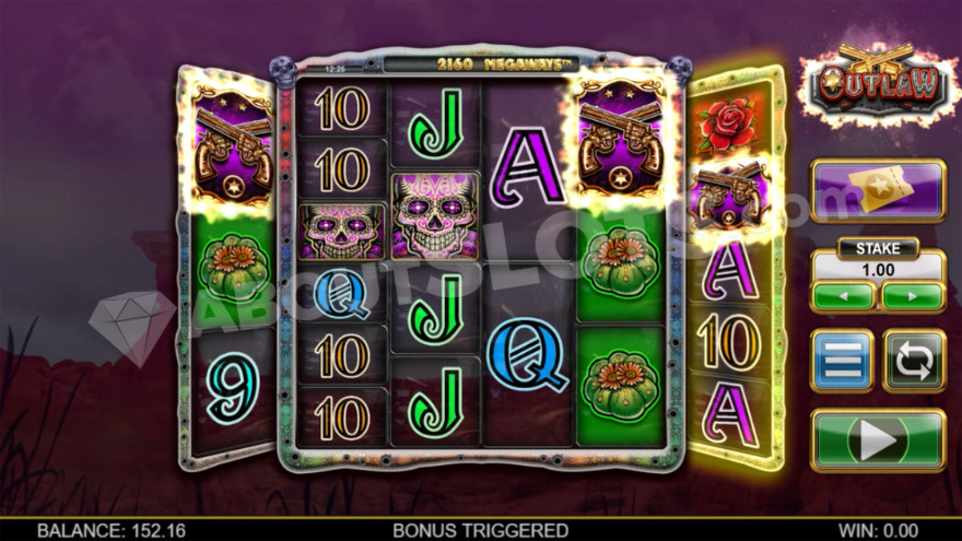 Outlaw slot main game screen showing the Wild West theme