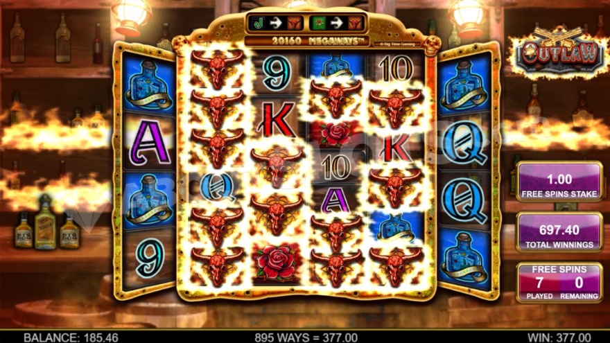 Outlaw slot Fallen Angel free spins feature with sticky wild symbols