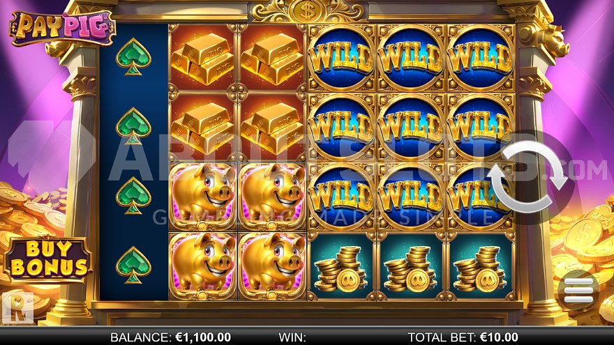 Pay Pig slot game vault with 6 reels and 4 rows gameplay screen