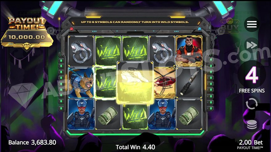 Wild symbols appearing on reels 2 and 3 during free spins mode.