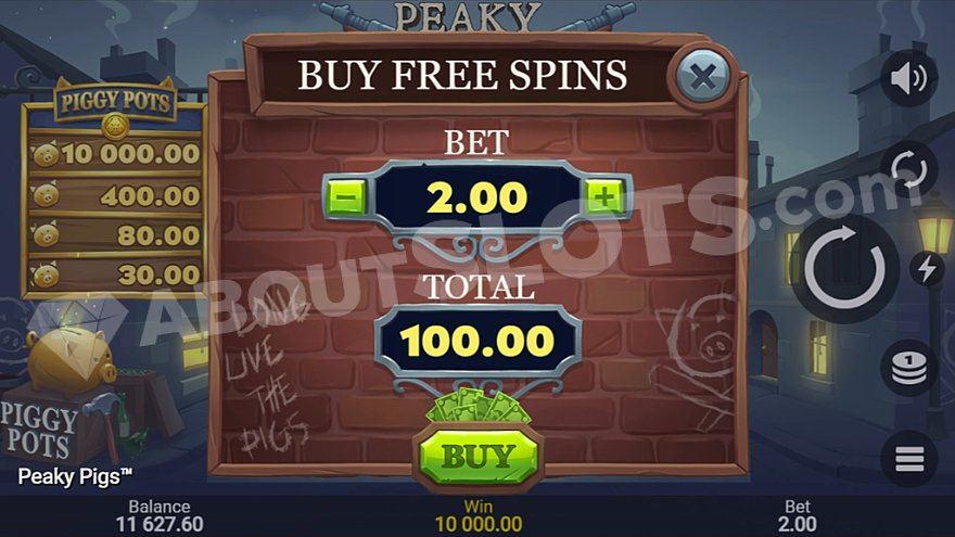 Peaky Pigs slot bonus buy feature screen