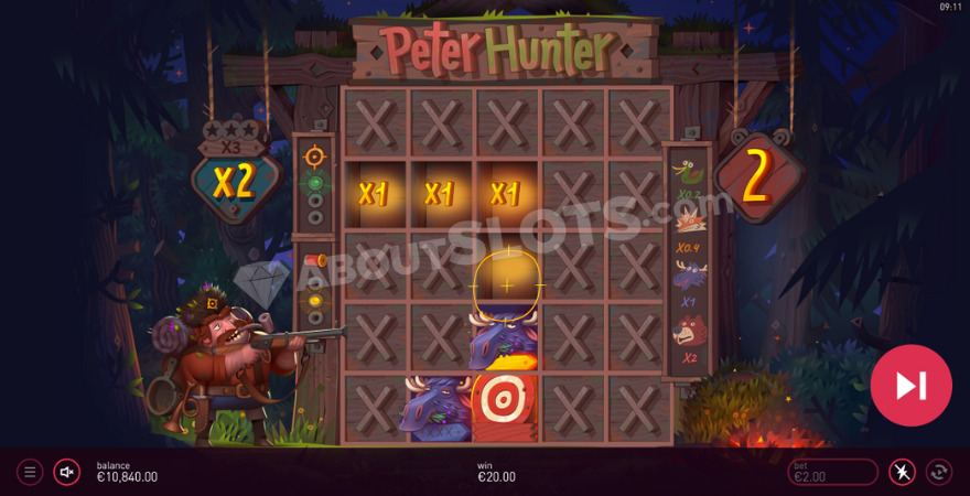 Bonus game with free spins showing 2 free spins remaining.