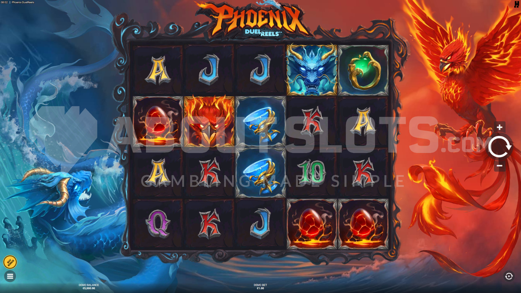 Water Dragon and Phoenix in the background of the game field
