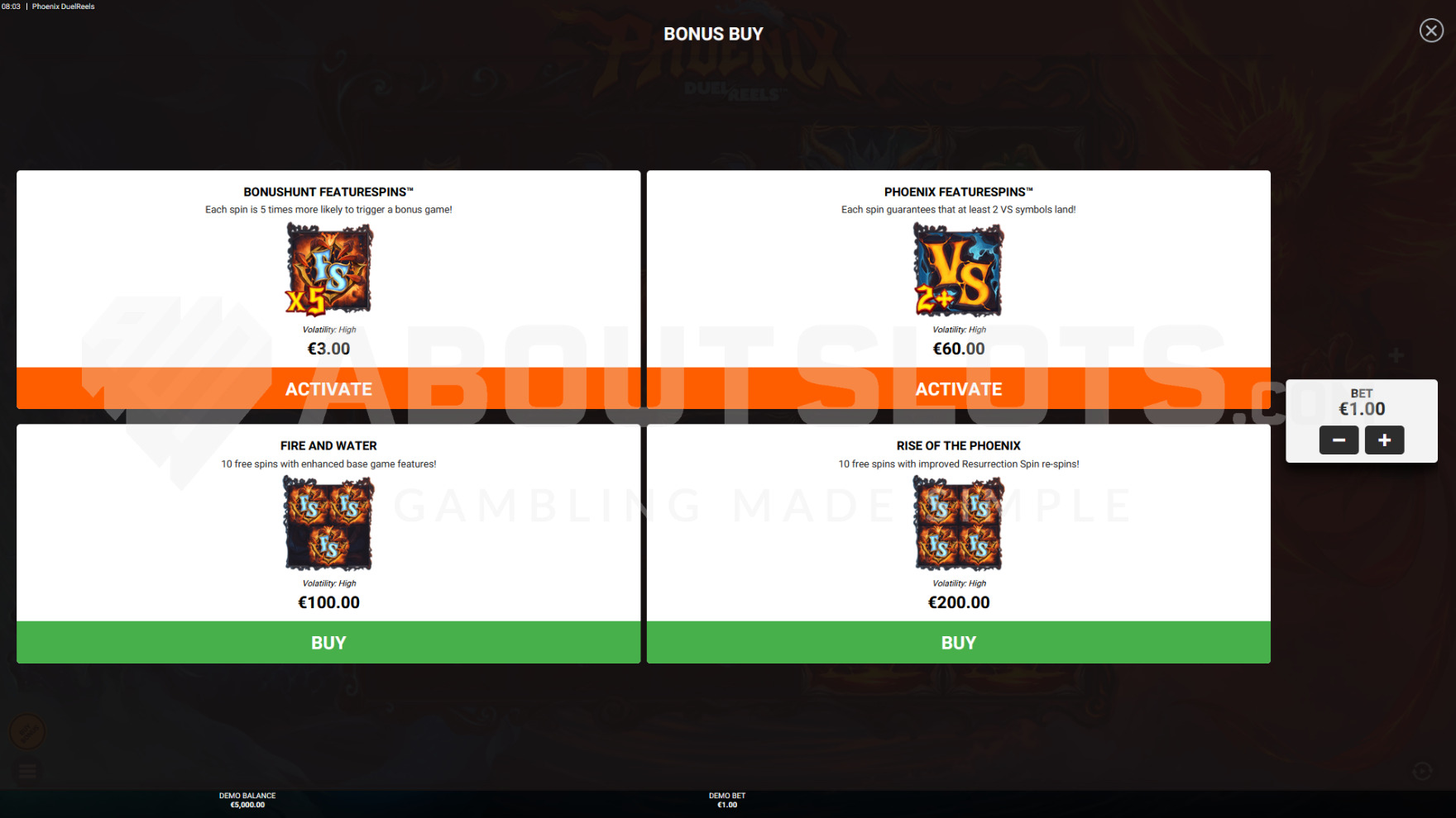 Feature buy screen on the game field background