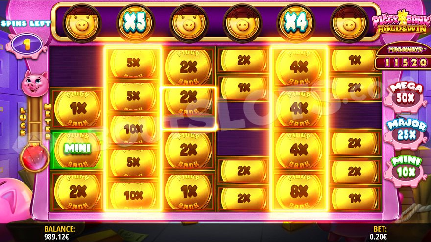 Piggy Bank Megaways wild symbol and scatter coins showcase