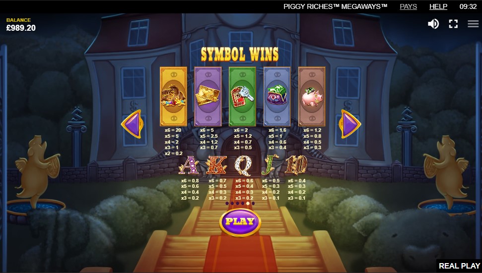 Paytable of Piggy Riches Megaways slot