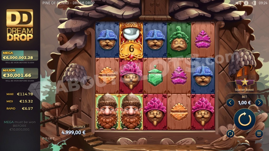 Main game view of Pine of Plinko Dream Drop slot