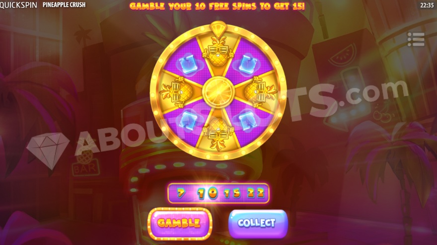 Screenshot of the gamble wheel for free spins feature