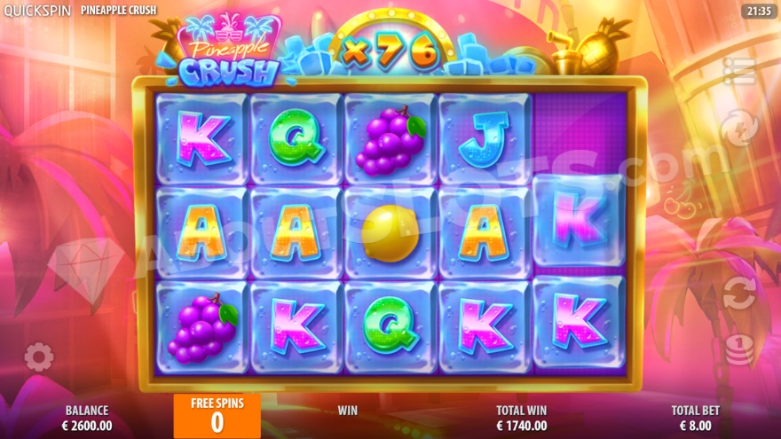 Screenshot of free spins feature with 76x multiplier active