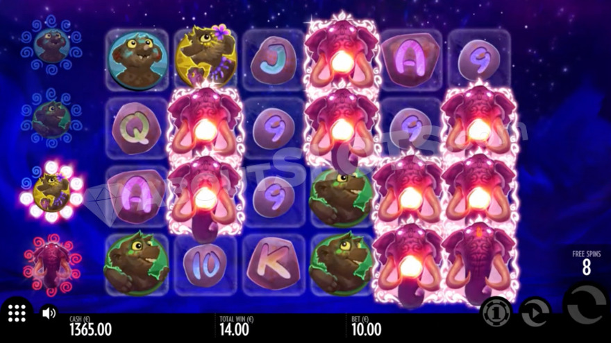 Bonus game with eight remaining free spins.