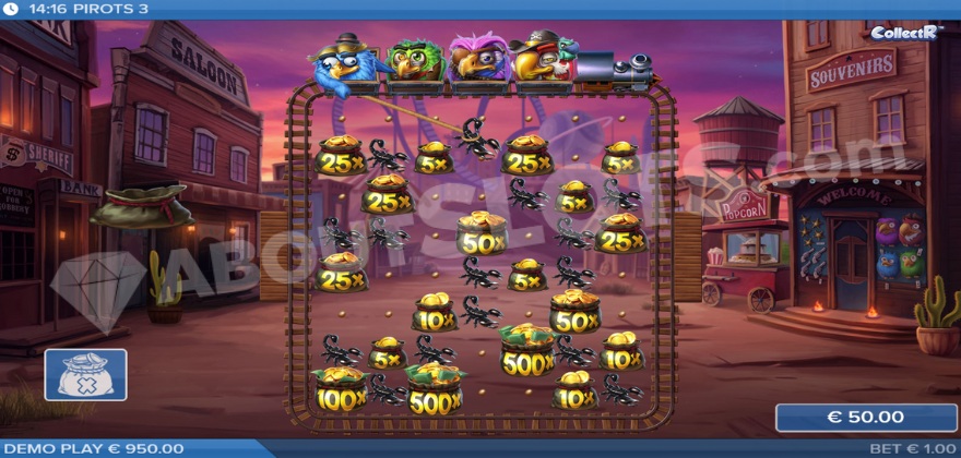 Coin Game feature showing bags of coins and scorpions on the field