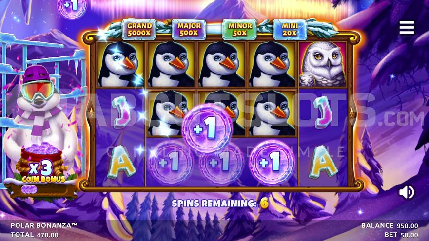 Polar Bonanza free spins feature showing the merged reels with enlarged symbols