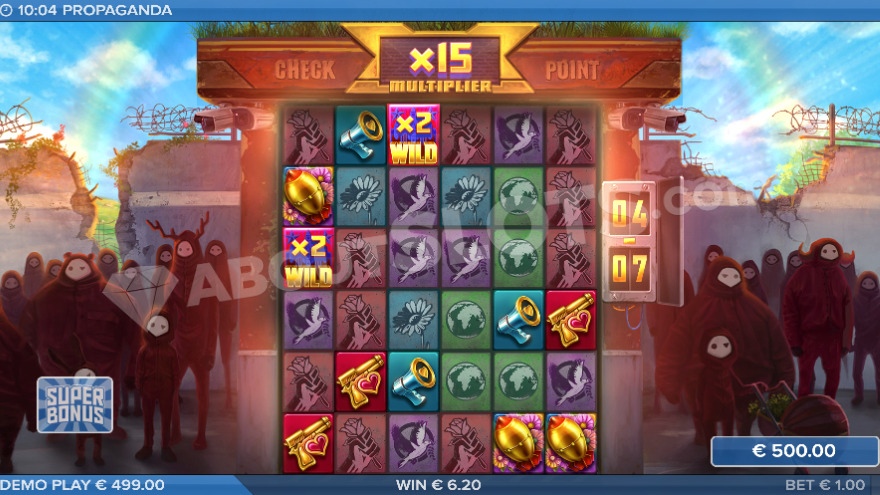 Propaganda slot winning combinations with cluster pays mechanism