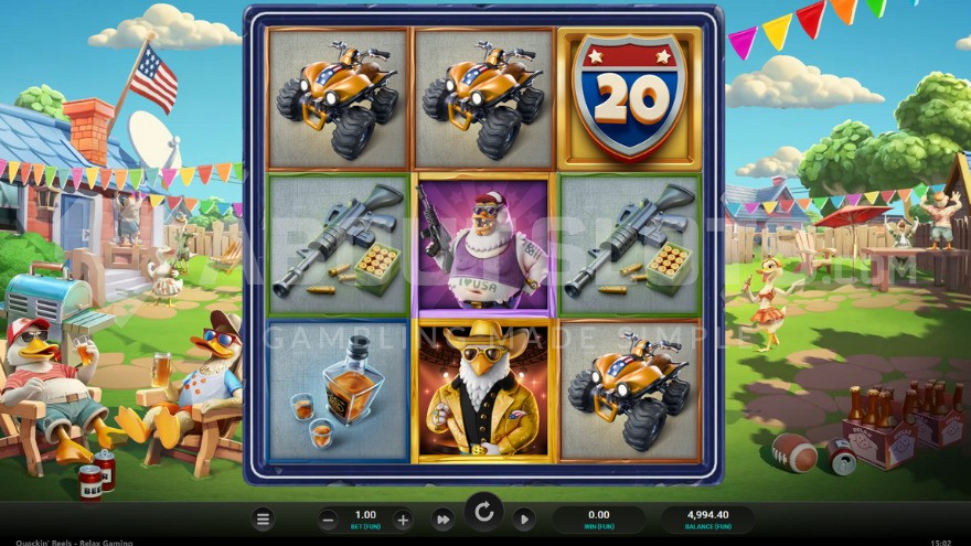 Main game with sunbathing ducks in the background.