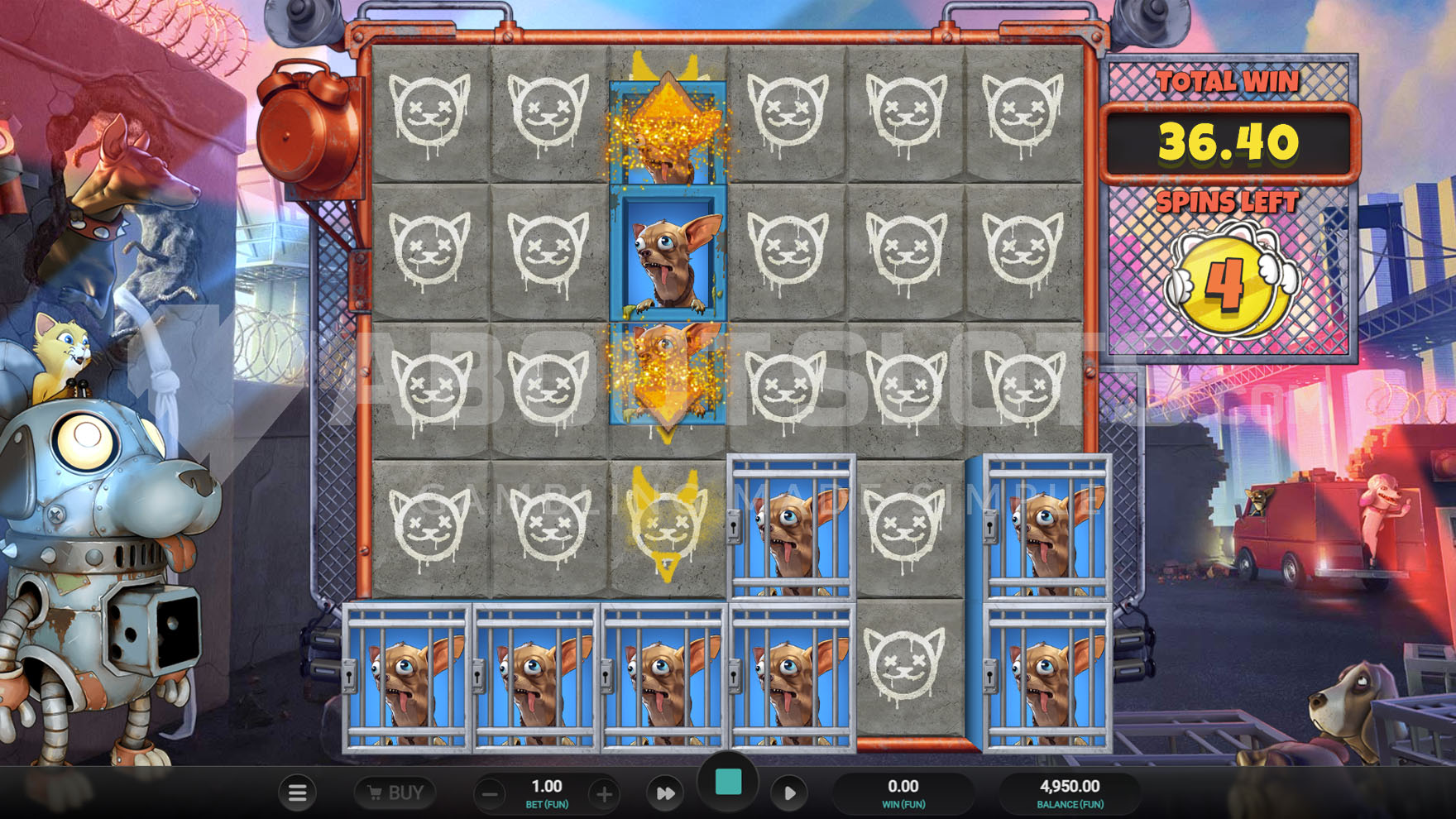 Free spins bonus in progress showing multiple locked high-paying symbols and an Expanding symbol