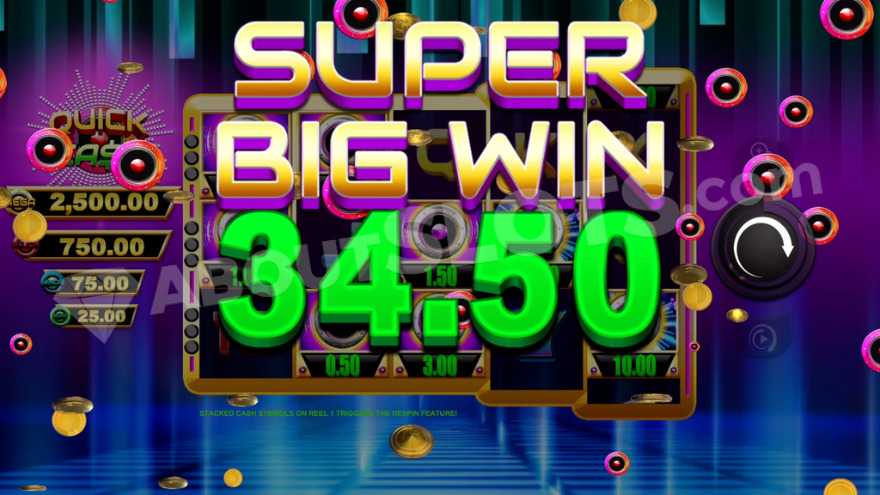 Quick Cash slot bonus respin feature activation