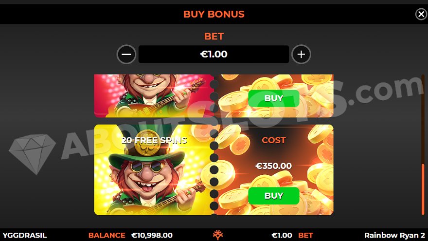 Menu offering various options for purchasing free spins packages.