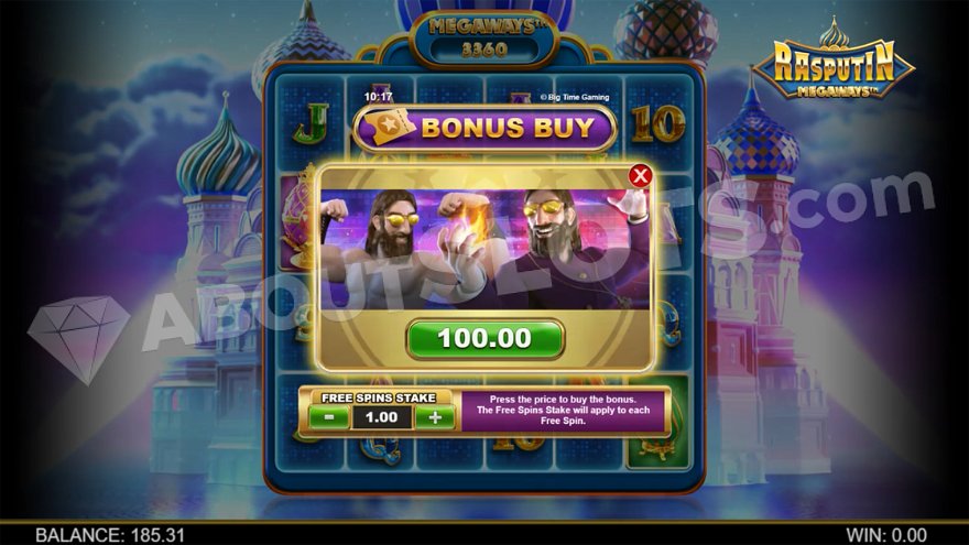 Rasputin Megaways free spins bonus round screen