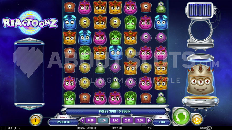 Reactoonz base game with Gargantoon visible on the right side of the reels