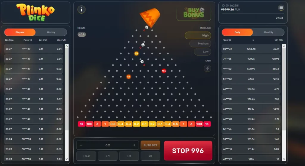 Autoplay gameplay in Plinko Dice Autoplay gameplay in Plinko Dice