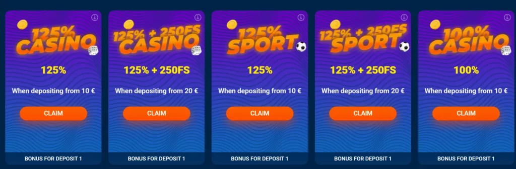 Bonuses for deposit 1