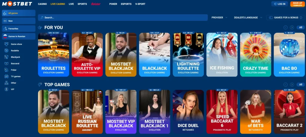 Live Casino at Mostbet