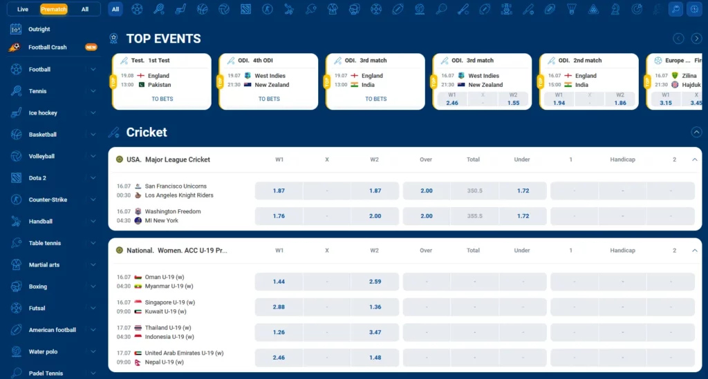 Prematch Betting at Mostbet