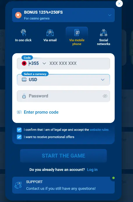Registration via Mobile Phone at Mostbet