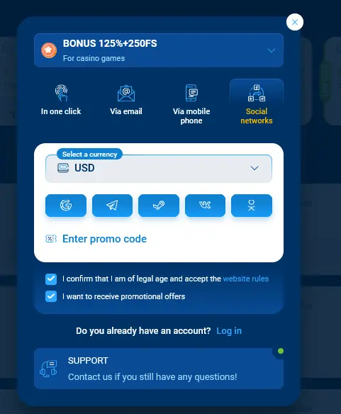 Social Networks Registration at Mostbet